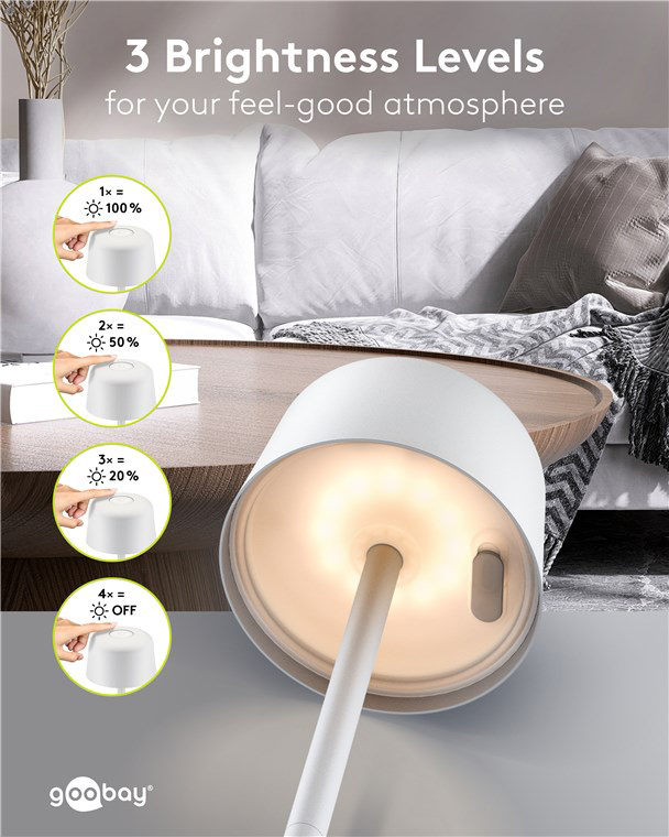 GOOBAY επιτραπέζιο φωτιστικό 77676, 3000K, dimmable, επαναφορτιζόμενο, λευκό 4 GOOBAY επιτραπέζιο φωτιστικό 77676, 3000K, dimmable, επαναφορτιζόμενο, λευκό - Image 2