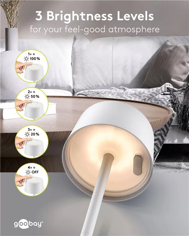 GOOBAY επιτραπέζιο φωτιστικό 77676, 3000K, dimmable, επαναφορτιζόμενο, λευκό 4 GOOBAY επιτραπέζιο φωτιστικό 77676, 3000K, dimmable, επαναφορτιζόμενο, λευκό - Image 2