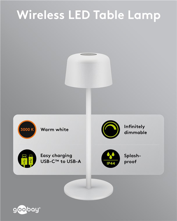 GOOBAY επιτραπέζιο φωτιστικό 77676, 3000K, dimmable, επαναφορτιζόμενο, λευκό 8 GOOBAY επιτραπέζιο φωτιστικό 77676, 3000K, dimmable, επαναφορτιζόμενο, λευκό - Image 6