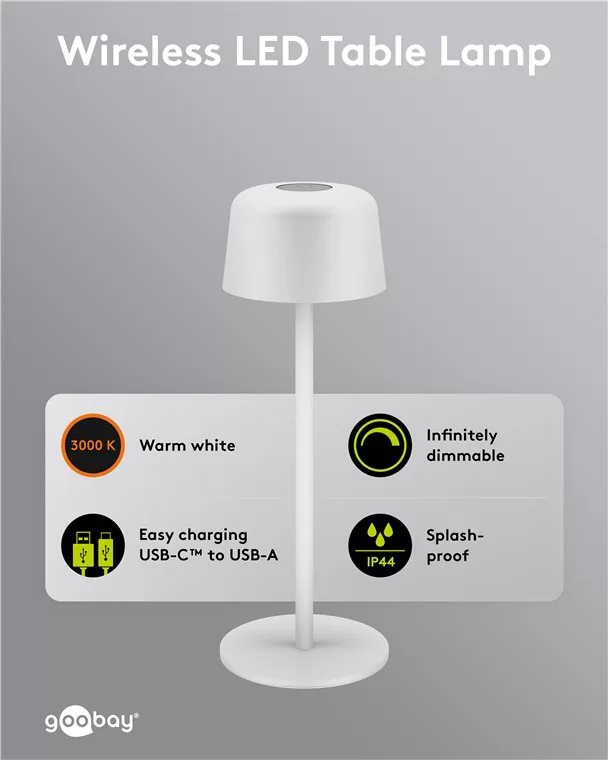 GOOBAY επιτραπέζιο φωτιστικό 77676, 3000K, dimmable, επαναφορτιζόμενο, λευκό 8 GOOBAY επιτραπέζιο φωτιστικό 77676, 3000K, dimmable, επαναφορτιζόμενο, λευκό - Image 6