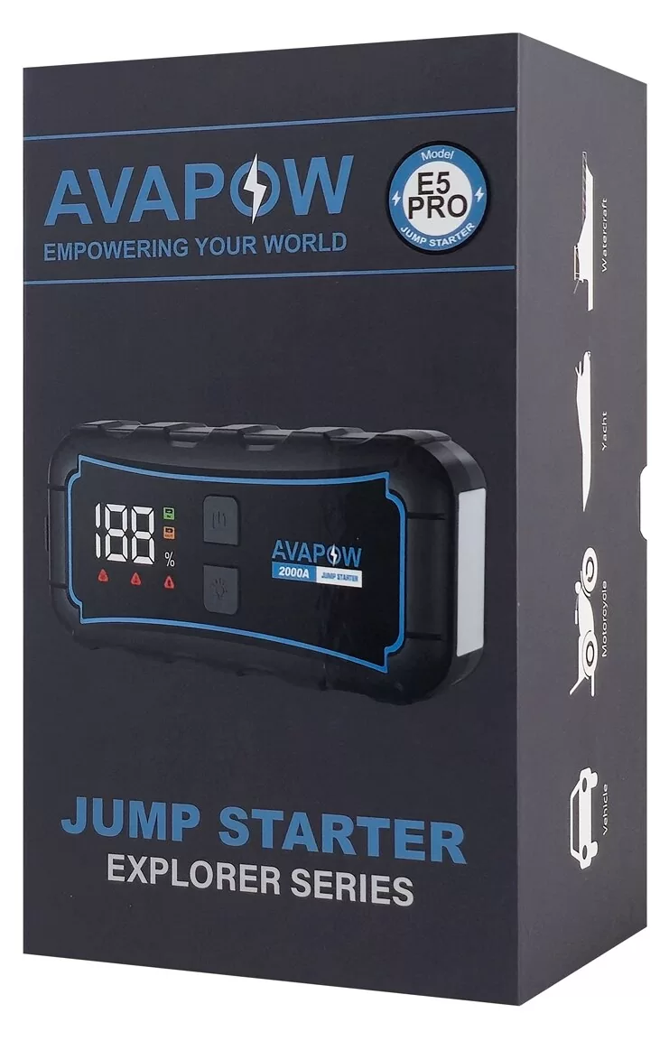 AVAPOW εκκινητής μπαταρίας αυτοκινήτου E5 Pro με φακό, 12V/2000A, 12000mAh 9 AVAPOW εκκινητής μπαταρίας αυτοκινήτου E5 Pro με φακό, 12V/2000A, 12000mAh - Image 7