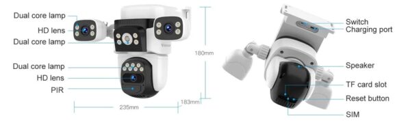 VSTARCAM smart ηλιακή κάμερα BG621SR, triple lens, 2MP, 4G, SD, PTZ, IP66 6