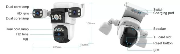 VSTARCAM smart ηλιακή κάμερα BG621SR, triple lens, 2MP, 4G, SD, PTZ, IP66 6