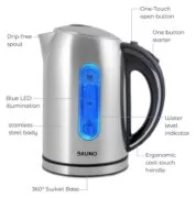 BRUNO ηλεκτρικός βραστήρας BRN-0028, 2200W, 1.7lt, βάση 360°, LED 4