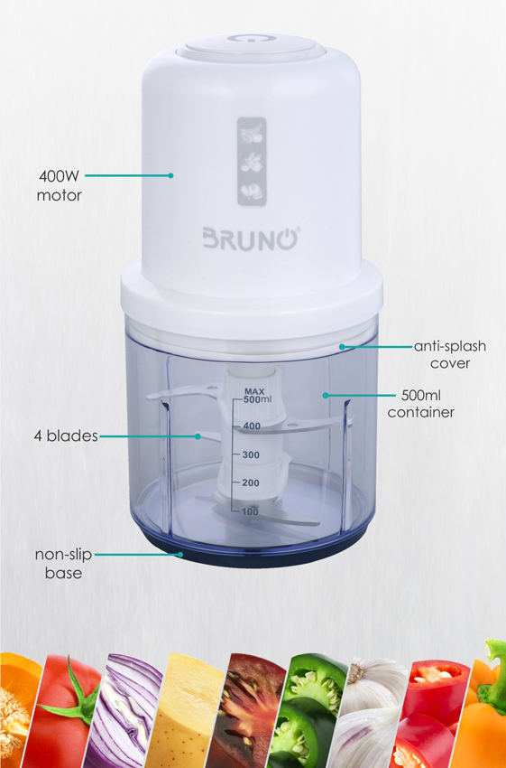 BRUNO πολυκόπτης BRN-0066, 500ml, 400W, 4 λεπίδες, λευκό 4 BRUNO πολυκόπτης BRN-0066, 500ml, 400W, 4 λεπίδες, λευκό - Image 2