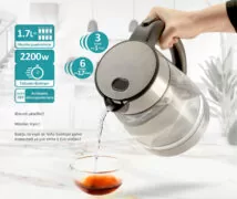 BRUNO βραστήρας νερού BRN-0143, 1.7L, 2200W, γυάλινος-Inox 4