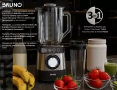 BRUNO μπλέντερ 3 σε 1 προηγμένων λειτουργιών BRN-0254, 1500W, 1.8L γυάλινη κανάτα, 6 λεπίδες, inox-μαύρο 2