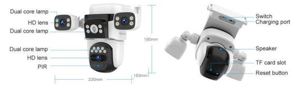VSTARCAM smart ηλιακή κάμερα CB621SR, triple lens, 2MP, WiFi, SD, PTZ, IP66 5