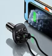 USAMS FM transmitter με οθόνη US-CC115, 2x USB, SD card, 3.4A, μαύρο 4