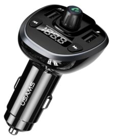 USAMS FM transmitter με οθόνη US-CC115, 2x USB, SD card, 3.4A, μαύρο