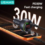 USAMS FM transmitter & φορτιστής CC328, USB/USB-C, 30W, Bluetooth, μαύρο 5