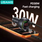 USAMS FM transmitter & φορτιστής CC328, USB/USB-C, 30W, Bluetooth, μαύρο 5