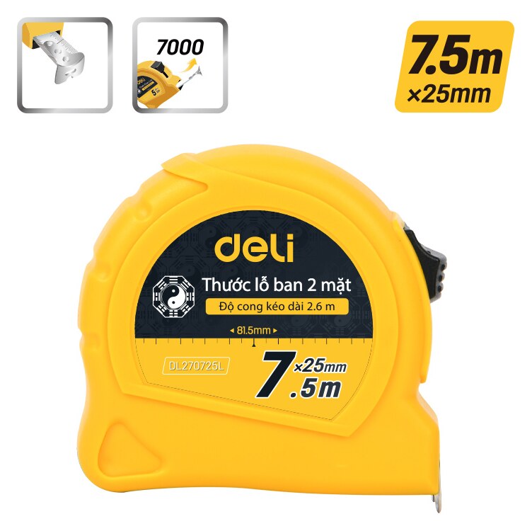 DELI μετροταινία DL270725L με κλείδωμα & clip ζώνης, 7.5m x 25mm 5 DELI μετροταινία DL270725L με κλείδωμα & clip ζώνης, 7.5m x 25mm - Image 3