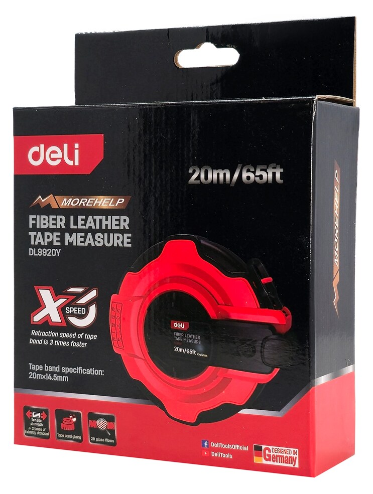 DELI μετροταινία DL9920Y με μηχανισμό αναδίπλωσης, fibreglass ταινία, 20m/65ft x 14.5mm 6 DELI μετροταινία DL9920Y με μηχανισμό αναδίπλωσης, fibreglass ταινία, 20m/65ft x 14.5mm - Image 4