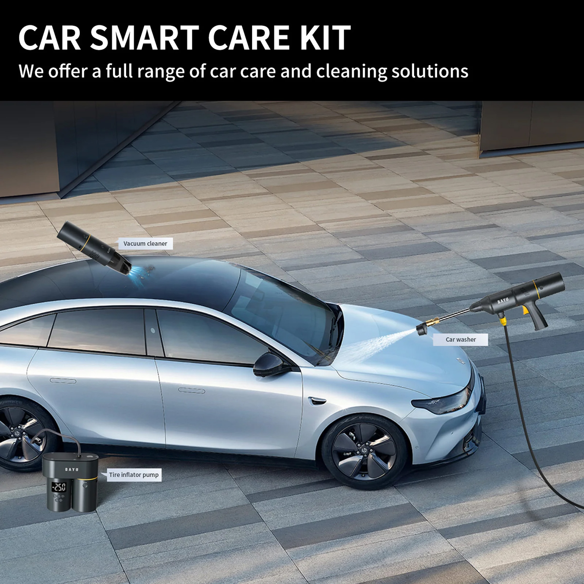 BAYU car kit με εκκινητή μπαταρίας/συμπιεστή αέρος/πιστόλι πλυσίματος/σκουπάκι αυτοκινήτου E-Pro C 4 BAYU car kit με εκκινητή μπαταρίας/συμπιεστή αέρος/πιστόλι πλυσίματος/σκουπάκι αυτοκινήτου E-Pro C - Image 2