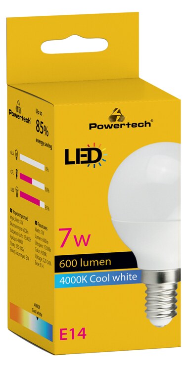 POWERTECH LED λάμπα mini globe E14-010, 7W, 4000K, E14, 600lm 5 POWERTECH LED λάμπα mini globe E14-010, 7W, 4000K, E14, 600lm - Image 3