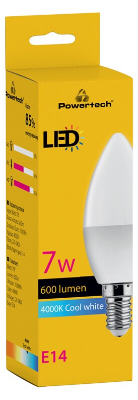 POWERTECH LED λάμπα candle E14-011, 7W, 4000K, E14, 600lm 5 POWERTECH LED λάμπα candle E14-011, 7W, 4000K, E14, 600lm - Image 3