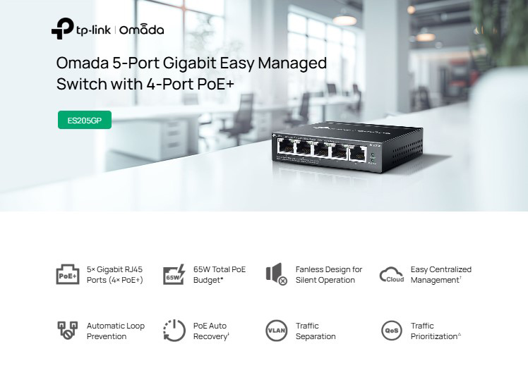 TP-LINK easy managed switch ES205GP, 5x Gigabit θύρες, PoE+, V1.0 4 TP-LINK easy managed switch ES205GP, 5x Gigabit θύρες, PoE+, V1.0 - Image 2