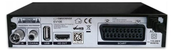 ESPERANZA ψηφιακός δέκτης EV106R, DVB-T2, Full HD, MPEG-4, H.265/HEVC, με PVR 2