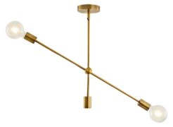 POWERTECH φωτιστικό οροφής HLL-0033, 2x E27, μεταλλικό, chrome gold