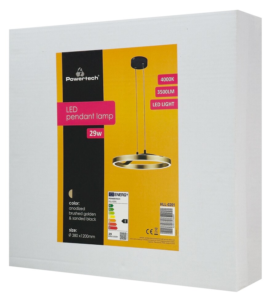 POWERTECH LED φωτιστικό οροφής HLL-0201, 29W, 4000K, Φ38x120cm, χρυσό/μαύρο 8 POWERTECH LED φωτιστικό οροφής HLL-0201, 29W, 4000K, Φ38x120cm, χρυσό/μαύρο - Image 6