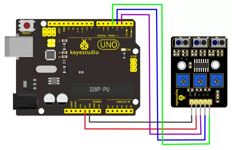 KEYESTUDIO 3-channel infrared line tracking sensor KS0453 4 KEYESTUDIO 3-channel infrared line tracking sensor KS0453 - Image 2