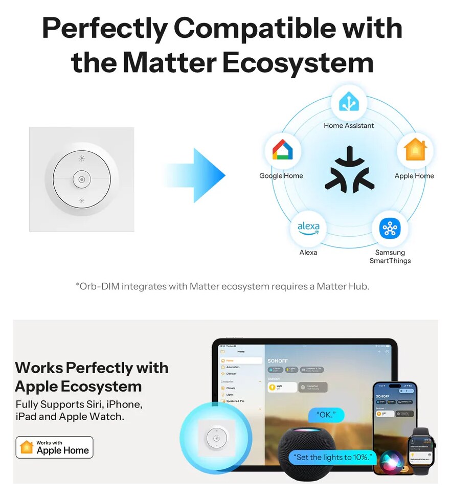 SONOFF smart επιτοίχιος διακόπτης dimmer Orb-DIM, WiFi, Matter, 400W, λευκός 8 SONOFF smart επιτοίχιος διακόπτης dimmer Orb-DIM, WiFi, Matter, 400W, λευκός - Image 6