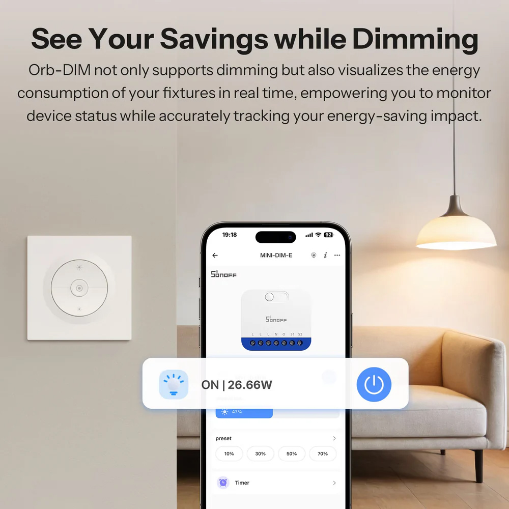 SONOFF smart επιτοίχιος διακόπτης dimmer Orb-DIM, WiFi, Matter, 400W, λευκός 12 SONOFF smart επιτοίχιος διακόπτης dimmer Orb-DIM, WiFi, Matter, 400W, λευκός - Image 10