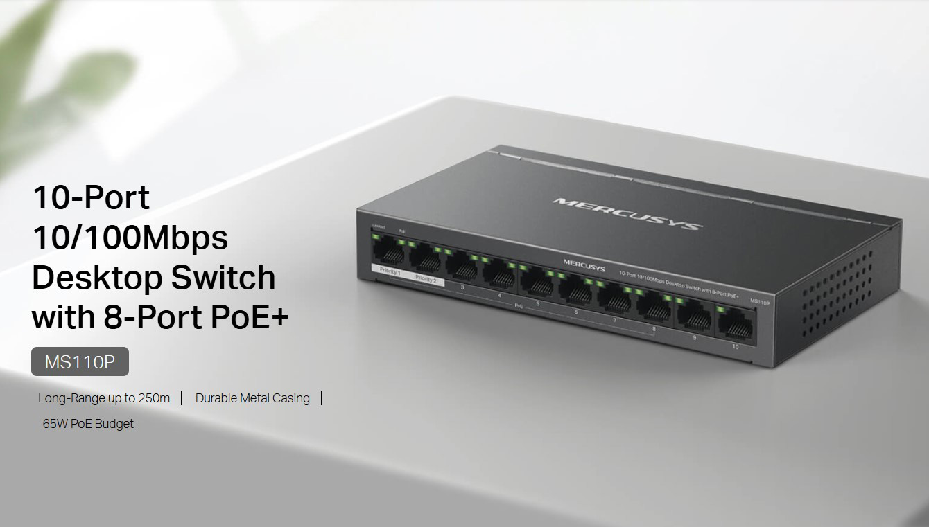 MERCUSYS desktop switch MS110P, 10x 10/100Mbps θύρες, PoE+, V1.0 4 MERCUSYS desktop switch MS110P, 10x 10/100Mbps θύρες, PoE+, V1.0 - Image 2