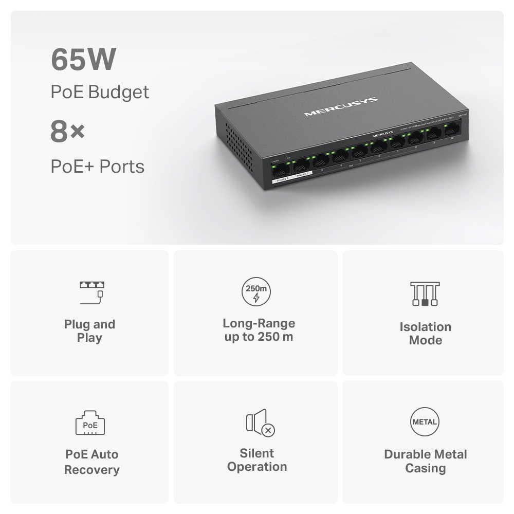 MERCUSYS desktop switch MS110P, 10x 10/100Mbps θύρες, PoE+, V1.0 7 MERCUSYS desktop switch MS110P, 10x 10/100Mbps θύρες, PoE+, V1.0 - Image 5