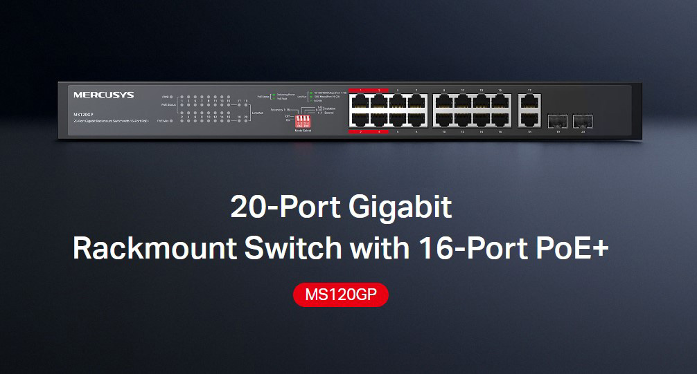 MERCUSYS rackmount switch MS120GP, 20x Gigabit θύρες, PoE+, V1.0 4 MERCUSYS rackmount switch MS120GP, 20x Gigabit θύρες, PoE+, V1.0 - Image 2