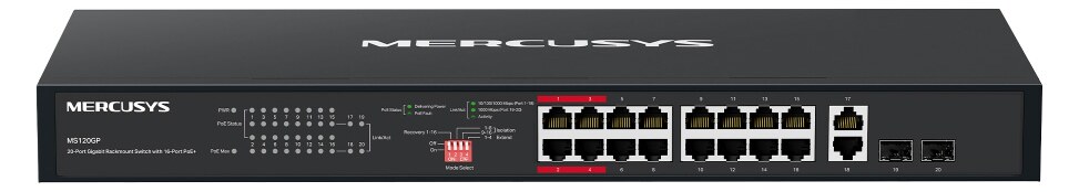 MERCUSYS rackmount switch MS120GP, 20x Gigabit θύρες, PoE+, V1.0