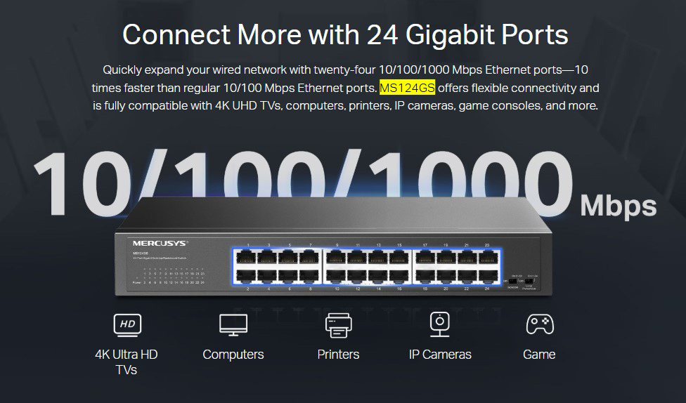 MERCUSYS desktop/rackmount switch MS124GS, 24x Gigabit θύρες, V1.0 4 MERCUSYS desktop/rackmount switch MS124GS, 24x Gigabit θύρες, V1.0 - Image 2