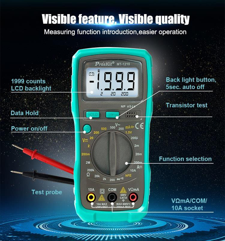 PROSKIT ψηφιακό πολύμετρο MT-1210, μέτρηση AC/DC 5 PROSKIT ψηφιακό πολύμετρο MT-1210, μέτρηση AC/DC - Image 3