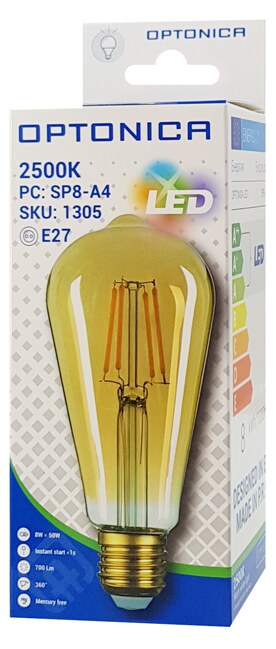 OPTONICA LED λάμπα ST64 1305, 8W, 2500K, E27, 700lm 4 OPTONICA LED λάμπα ST64 1305, 8W, 2500K, E27, 700lm - Image 2