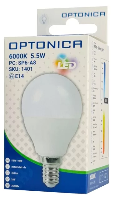 OPTONICA LED λάμπα G45 1401, 5.5W, 6000K, E14, 450lm 5 OPTONICA LED λάμπα G45 1401, 5.5W, 6000K, E14, 450lm - Image 3