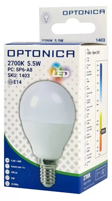 OPTONICA LED λάμπα G45 1403, 5.5W, 2700K, 450lm, E14 5 OPTONICA LED λάμπα G45 1403, 5.5W, 2700K, 450lm, E14 - Image 3