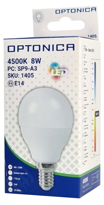 OPTONICA LED λάμπα G45 1405, 8W, 4500K, 710lm, E14 5 OPTONICA LED λάμπα G45 1405, 8W, 4500K, 710lm, E14 - Image 3