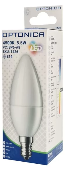 OPTONICA LED λάμπα candle C37 1426, 5,5W, 4500K, E14, 450lm 5 OPTONICA LED λάμπα candle C37 1426, 5,5W, 4500K, E14, 450lm - Image 3