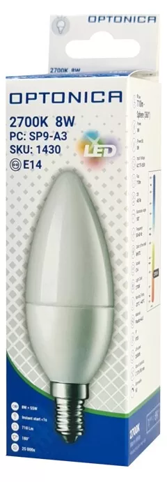 OPTONICA LED λάμπα candle C37 1430, 8W, 2700K, 710lm, E14 5 OPTONICA LED λάμπα candle C37 1430, 8W, 2700K, 710lm, E14 - Image 3