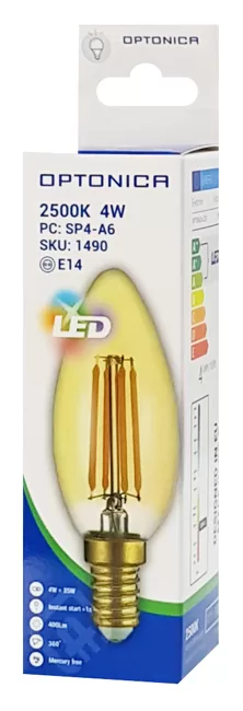 OPTONICA LED λάμπα Candle C35 Filament 1490, 4W, 2500K, E14, 400lm 4 OPTONICA LED λάμπα Candle C35 Filament 1490, 4W, 2500K, E14, 400lm - Image 2
