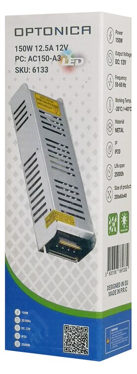 OPTONICA τροφοδοτικό LED καλωδιοταινίας 6133, 150W, 12V/12.5A 5 OPTONICA τροφοδοτικό LED καλωδιοταινίας 6133, 150W, 12V/12.5A - Image 3