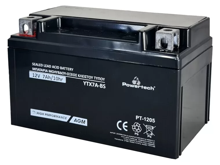 POWERTECH μπαταρία μολύβδου μοτοσυκλέτας PT-1205, 12V 7Ah, AGM, YTX7A-BS 3 POWERTECH μπαταρία μολύβδου μοτοσυκλέτας PT-1205, 12V 7Ah, AGM, YTX7A-BS