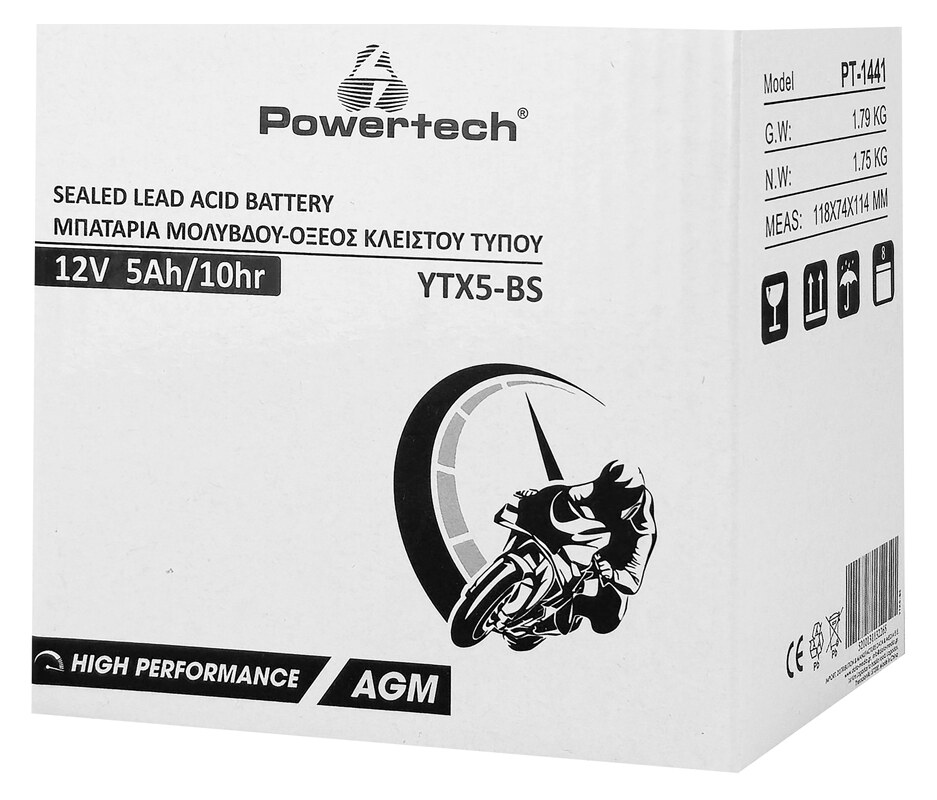 POWERTECH μπαταρία μολύβδου μοτοσυκλέτας PT-1441, 12V 5Ah, AGM, YTX5-BS 4 POWERTECH μπαταρία μολύβδου μοτοσυκλέτας PT-1441, 12V 5Ah, AGM, YTX5-BS - Image 2