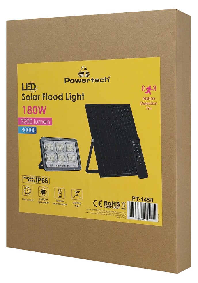 POWERTECH LED ηλιακός προβολέας PT-1458 με τηλεχειριστήριο, αισθητήρας κίνησης, 180W, 4000K, 2000lm, IP66 4 POWERTECH LED ηλιακός προβολέας PT-1458 με τηλεχειριστήριο, αισθητήρας κίνησης, 180W, 4000K, 2000lm, IP66 - Image 2