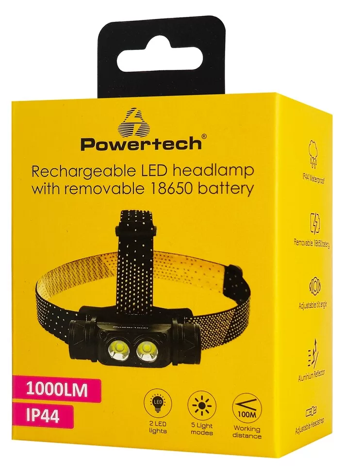 POWERTECH LED φακός κεφαλής PT-1549, επαναφορτιζόμενος, 1000lm, IP44, μαύρος 6 POWERTECH LED φακός κεφαλής PT-1549, επαναφορτιζόμενος, 1000lm, IP44, μαύρος - Image 4