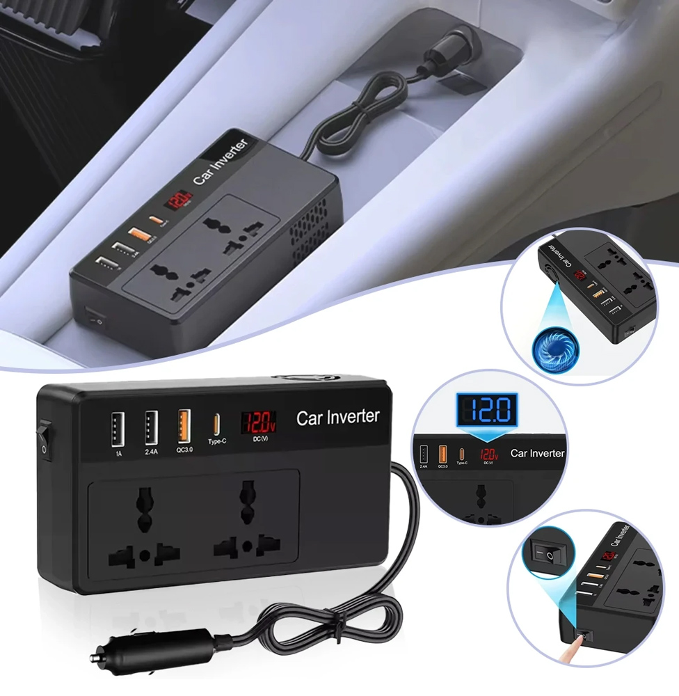 POWERTECH inverter αυτοκινήτου PTL-023, 200W, 12V DC σε 220V AC, με USB-C/3x USB 4 POWERTECH inverter αυτοκινήτου PTL-023, 200W, 12V DC σε 220V AC, με USB-C/3x USB - Image 2