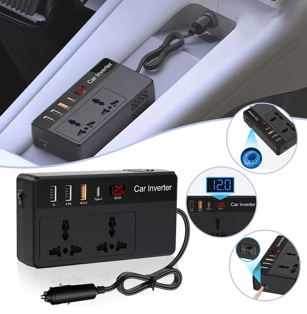 POWERTECH inverter αυτοκινήτου PTL-023, 200W, 12V DC σε 220V AC, με USB-C/3x USB 4 POWERTECH inverter αυτοκινήτου PTL-023, 200W, 12V DC σε 220V AC, με USB-C/3x USB - Image 2