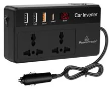 POWERTECH inverter αυτοκινήτου PTL-023, 200W, 12V DC σε 220V AC, με USB-C/3x USB