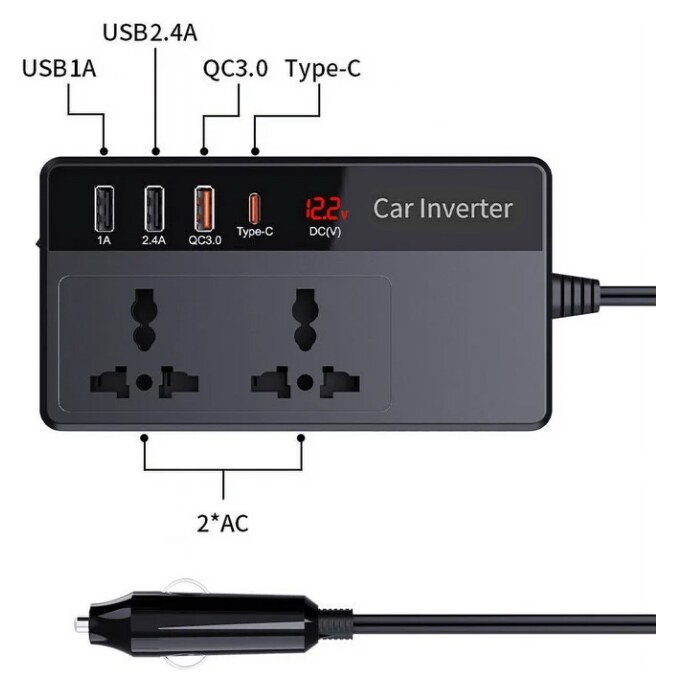 POWERTECH inverter αυτοκινήτου PTL-023, 200W, 12V DC σε 220V AC, με USB-C/3x USB 6 POWERTECH inverter αυτοκινήτου PTL-023, 200W, 12V DC σε 220V AC, με USB-C/3x USB - Image 4
